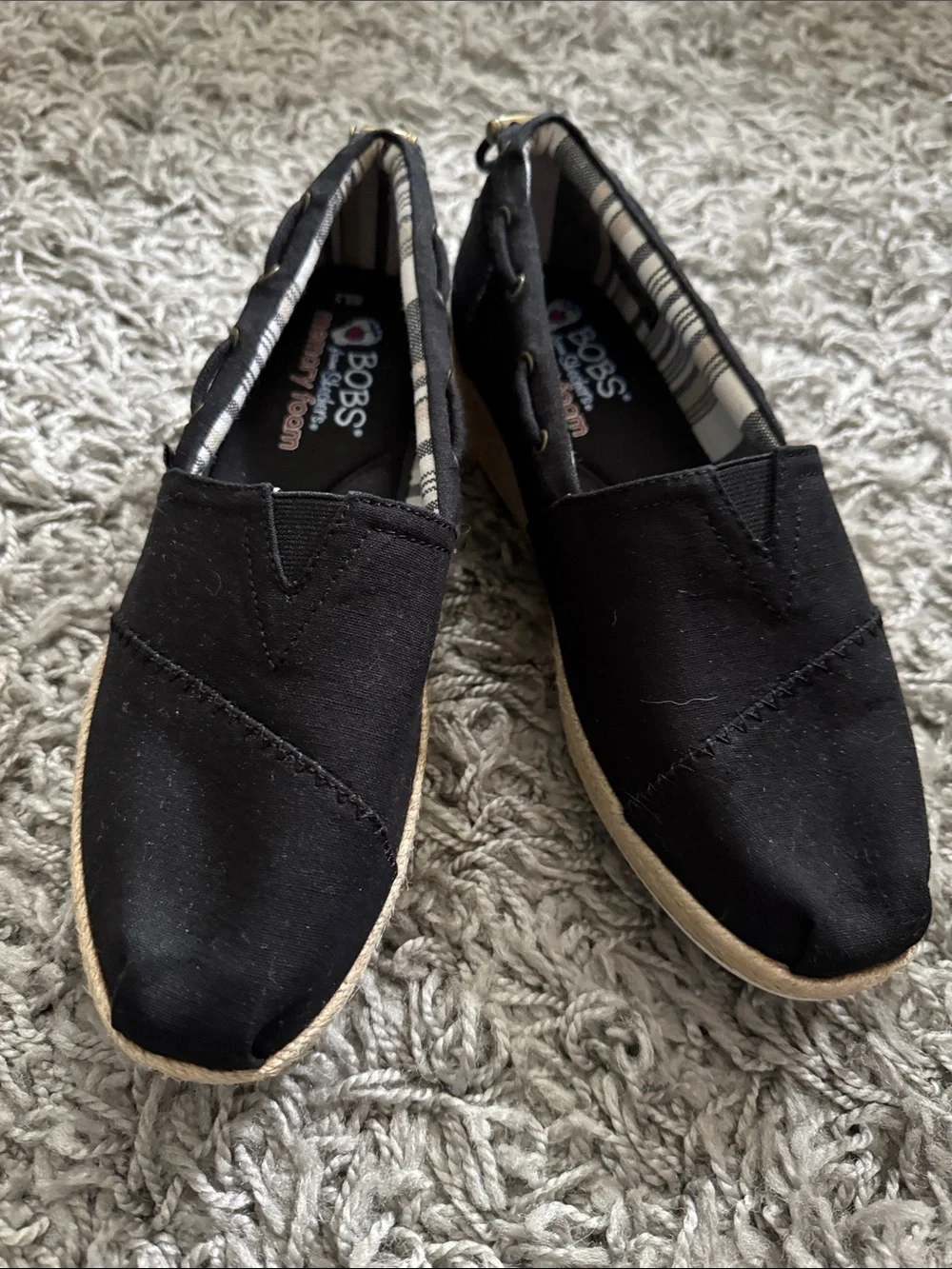 BOBS from Skechers Black Canvas Espadrille Slip-Ons